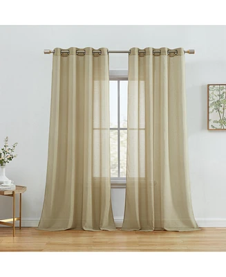 Hlc.me 2 Piece Semi Sheer Voile Light Filtering Window Curtain Grommet Panels for Bedroom & Living Room (37 W x 84 L Inch Long Per Panel, Taupe)