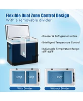 53QT Portable Dual Zone 12V Car Refrigerator Compressor Fridge Freezer for Vehicles Camping Travel-Black