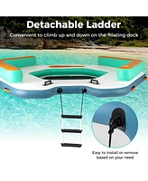 8.7 Feet Inflatable Floating Dock with Detachable Ladder and Mesh Swim Lounge