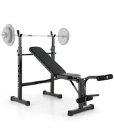 Adjustable Weight Bench and Barbell Rack Set with Weight Plate Post