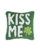 8" x 8" St. Patrick's Day "Kiss Me" Clover Hooked Small/Petite Accent Throw Pillow