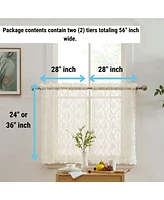 Hlc.me Isabella Floral Rod Pocket Lace Semi Sheer Voile Short Cafe Tiers for Small Windows - 28 x Inch Length ( Tiers
