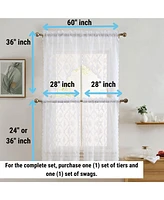 Hlc.me Isabella Floral Rod Pocket Lace Short Cafe Swags for Small Windows - 28 x 36 Inch Length (White Swags, Set of 2)
