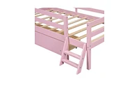 House Platform Bed with Guardrail and Storage Drawer for Kids' Room Organization Safety