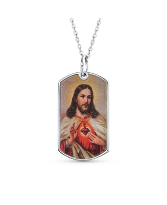 Bling Jewelry Unisex Oval Sacred Heart Jesus Pendant Necklace in Sterling Silver