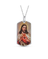 Bling Jewelry Unisex Oval Sacred Heart Jesus Pendant Necklace in Sterling Silver