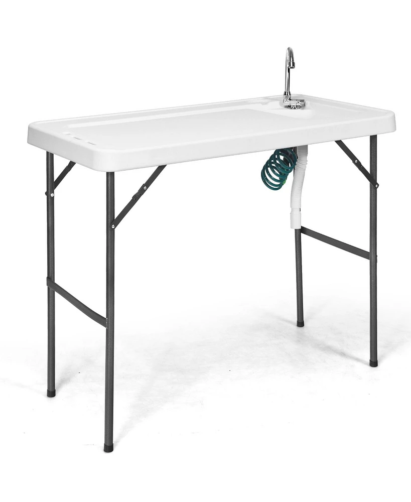 Folding Cleaning Sink Faucet Cutting Camping Table w/ Sprayer