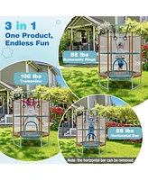 60" Trampoline with Gymnastic Bar and Rings for Kids