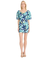 Donna Morgan Women's Puffed-Sleeve Graphic-Print Dress