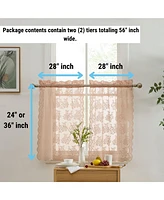Hlc.me Jolene Floral Rod Pocket Lace Semi Sheer Voile Short Cafe Tiers for Small Windows - 28 x Inch Length (Blush Pink Tiers