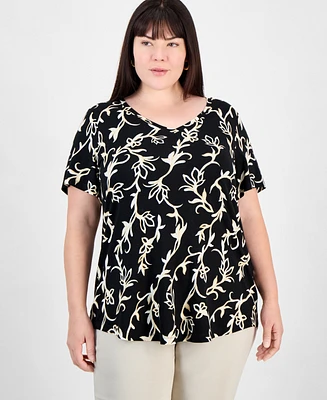 Jm Collection Plus Size V-Neck Short-Sleeve Top, Exclusively at Macy's