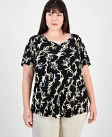 Jm Collection Plus Size V-Neck Short-Sleeve Top, Exclusively at Macy's