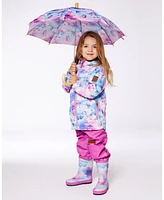 Deux par Little Girls Printed Rain Boots Multicolored And Vibrant Pink Background