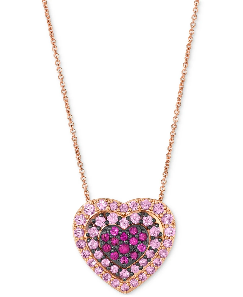 Le Vian Pink Sapphire Ombre Halo Cluster Heart Adjustable 20" Pendant Necklace (1-1/10 ct. t.w.) in 14k Rose Gold