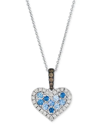Le Vian Sapphire Ombre (3/8 ct. t.w.) & Diamond (1/3 ct. t.w.)Halo Cluster Heart Adjustable 20" Pendant Necklace in 14k White Gold