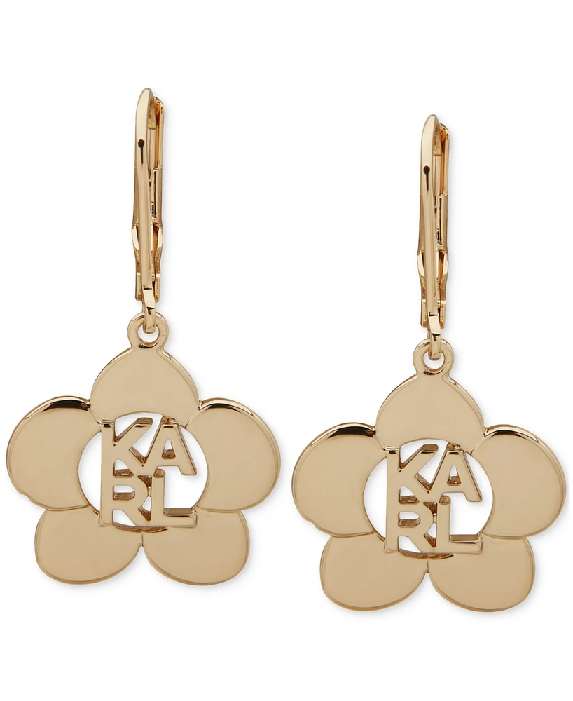 Karl Lagerfeld Paris Gold-Tone Logo Flower Polished Drop Earrings