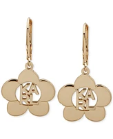 Karl Lagerfeld Paris Gold-Tone Logo Flower Polished Drop Earrings