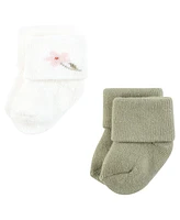 Hudson Baby Girls Cotton Rich Newborn and Terry Socks, Pink Dainty Floral, Months