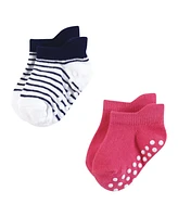 Hudson Baby Girls Non-Skid No-Show Socks, Pink Navy Stripe