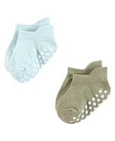 Hudson Baby Infant Boy Non-Skid No-Show Socks, Blue Gray Teal, Months