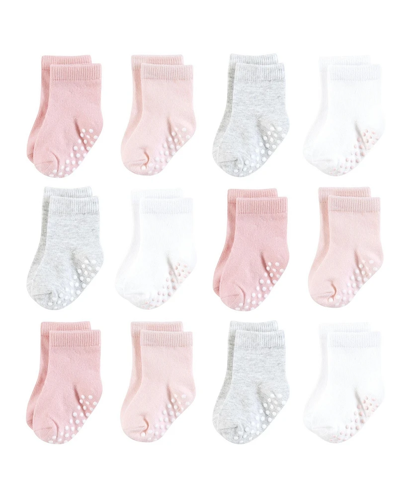 Hudson Baby Girls Cotton Rich Newborn and Terry Socks, Pink Gray Basic, Months