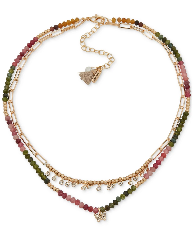 lonna & lilly Gold-Tone Crystal Butterfly Beaded Layered Necklace, 16" + 3" extender