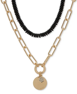 Dkny Gold-Tone Jet Bead Two-Row Pendant Necklace, 16" + 3" extender