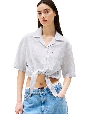 Tommy Jeans Women's Cotton-Linen Short-Sleeve Shirt