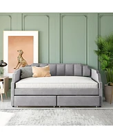 Upholstered daybed with Drawers, Wood Slat Support