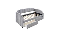 Upholstered daybed with Drawers, Wood Slat Support