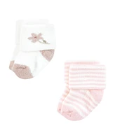 Touched by Nature Baby Girls Organic Cotton Socks, Soft Wildflower, 0-6 Months