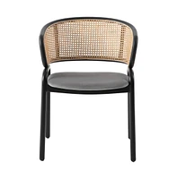 LeisureMod Dining Chair With Stainless Steel Legs Velvet Seat and Wicker Back
