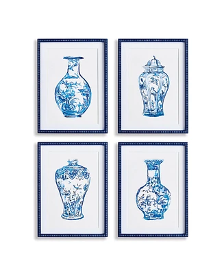 15.75"W x 1"D x 21.25"H Ornamental Urns In Blue Study Framed Wall Art Set of 4