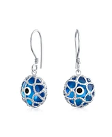 Bling Jewelry Blue Nazar Evil Eye Filigree Dangle Earrings Murano Glass & Sterling Silver