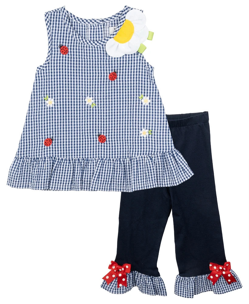 Rare Editions Baby Girls 2-Piece Lady Bug and Daisy Seersucker Dress Set