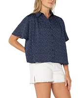 Liverpool Los Angeles Women's Half Sleeve Button Front Top