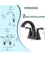 Oil Rubbed Bronze Two Handle 4-Inch Centerset Bathroom Faucet with Drain Assembly 3 Hole Lavatory Faucet Bathroom Vanity Sink Faucets with Pop-up Drai
