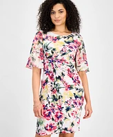 Connected Women's Floral-Print Faux-Wrap Dress