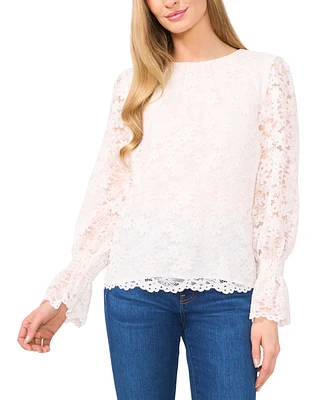 CeCe Women's Lace Smocked-Cuff Blouse