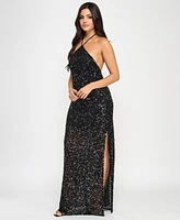 Morgan & Company Juniors' Sequin Embellished Halter Gown