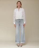 Avec Les Filles Women's Lace Cropped Bomber Jacket