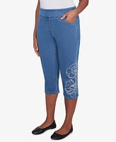 Alfred Dunner Women's Free Spirit Super Stretch Denim Floral Capri Pants