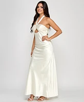 Morgan & Company Juniors' Cutout Sleeveless Halter Gown