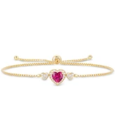 Lab-Grown Ruby (1-1/2 ct. t.w.), Lab-Grown White Sapphire (1/4 ct. t.w.) & Diamond Accent Heart Slider Bracelet in 14K Gold Over Sterling Silver