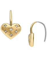 Fossil Sadie All My Love Gold-Tone Stainless Steel Heart Drop Earrings