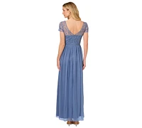 Adrianna Papell Women's Boat-Neck Beaded Mesh Dress