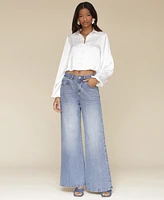 Avec Les Filles Women's High-Rise Adjustable-Hem Wide-Leg Pants