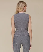 Avec Les Filles Women's Checked Fringed Cutaway Vest