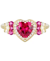 Macy's Lab Grown Ruby (1-1/2 ct. t.w.), White Sapphire (1/4 ct. t.w.) & Diamond Accent Heart Ring in 14K Gold Over Sterling Silver