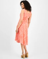 Robbie Bee Women's Paisley Chiffon Cowlneck Midi Dress